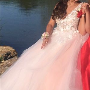 Jovani- 55634 Sheer Floral V-Neck Ballgown